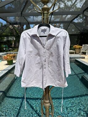 Grand & Greene - L - light grey 3/4 Sleeve Ridged Button Up Top - 100% Cotton
